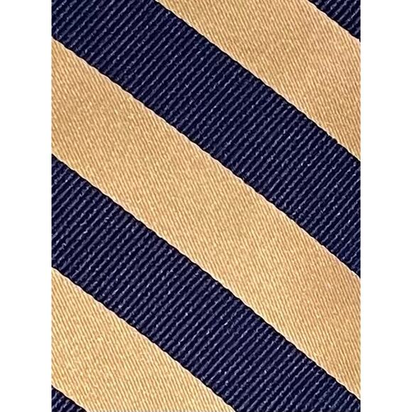 Parsley Luxury Neckwear Yellow Navy Diagonal Striped Silk Tie, 58.5" - Picture 2 of 8